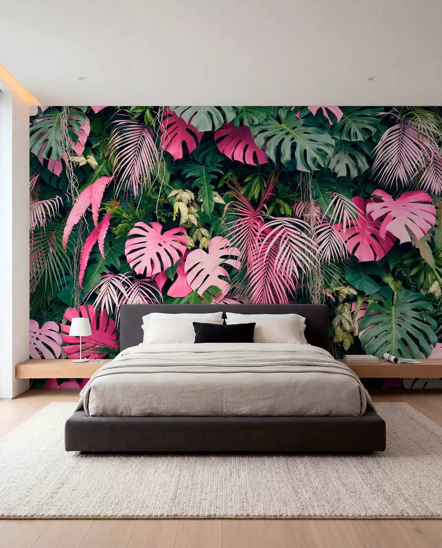 murales de pared Follaje verde y rosa u79682