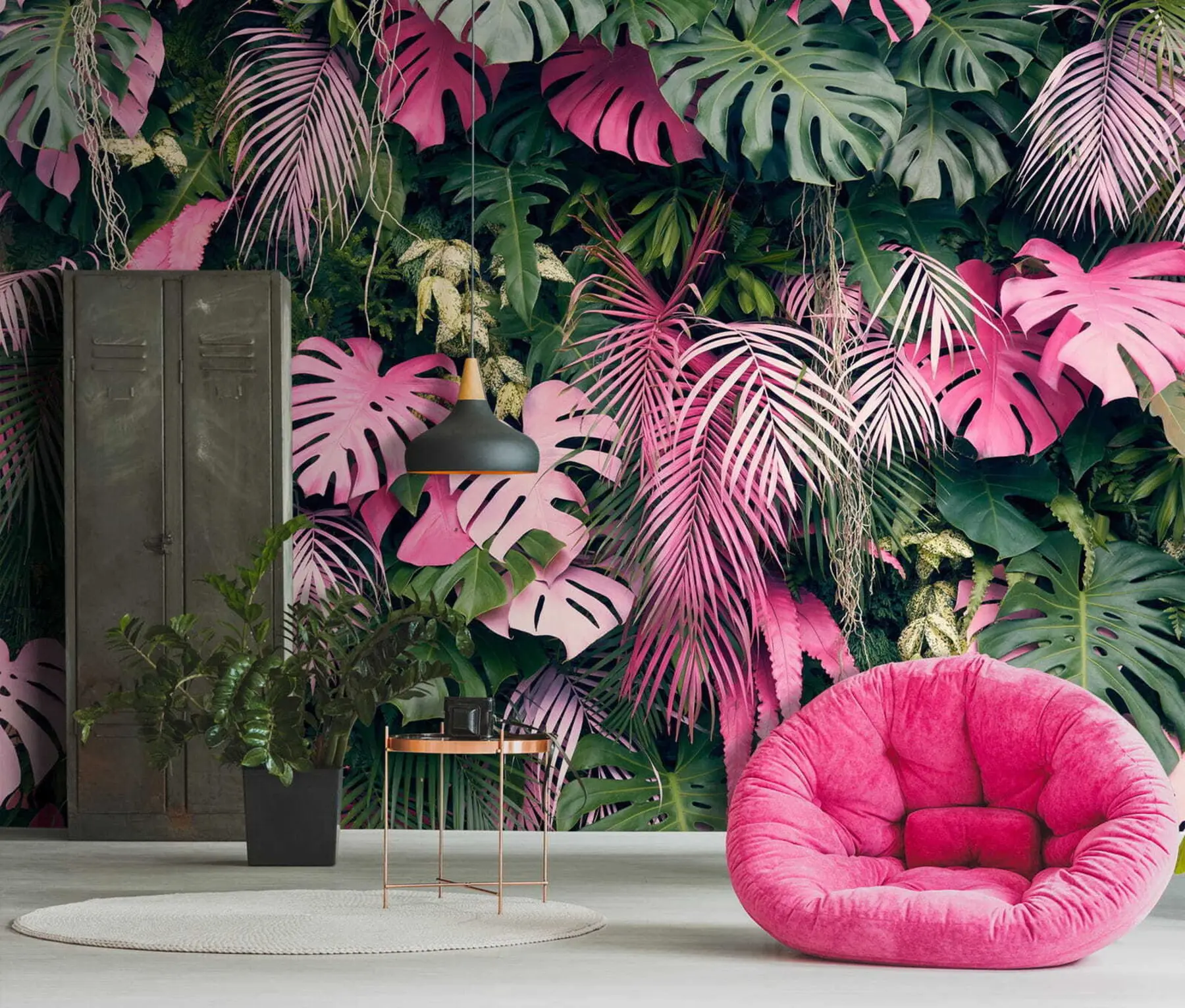 murales de pared Follaje verde y rosa u79682