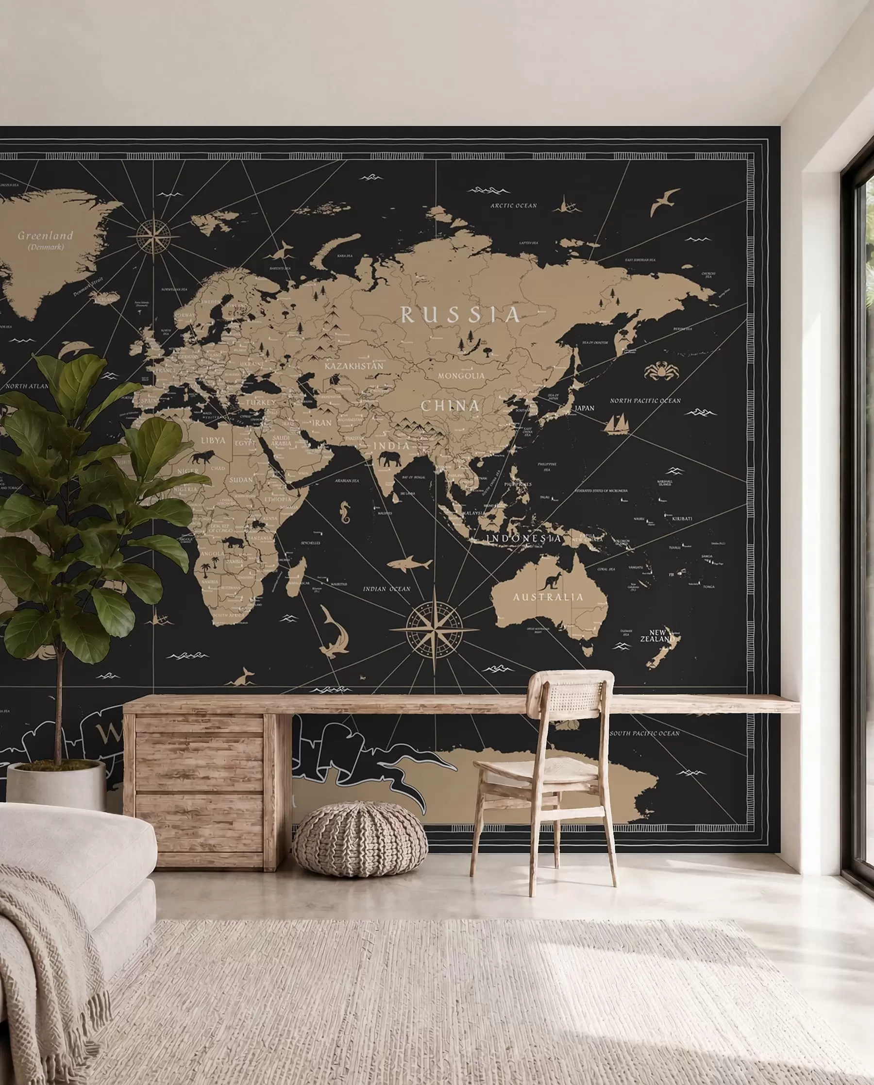 murales de pared Mapa del mundo de la vendimia u50401