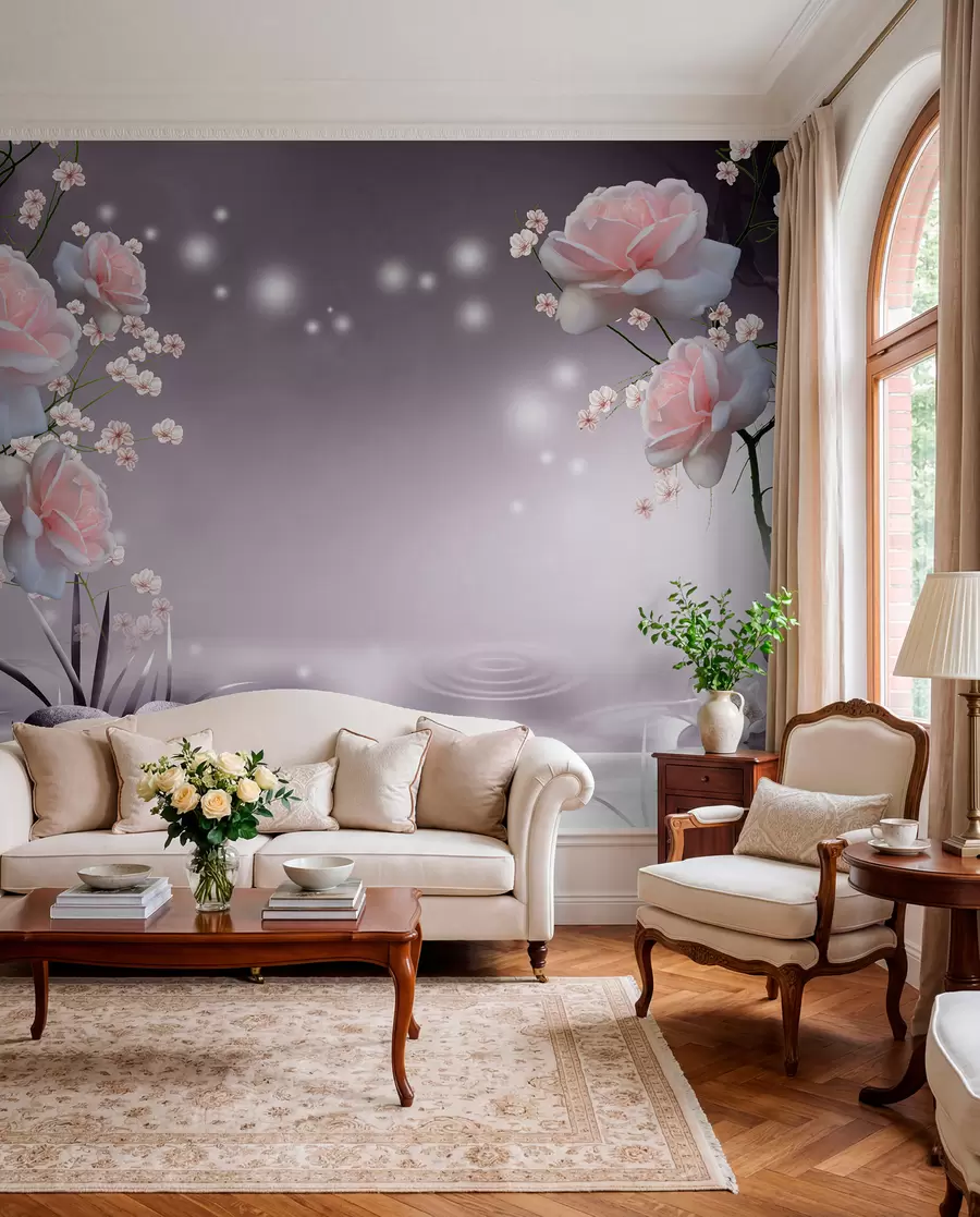 murales de pared Rosas y puntos de luz u01045