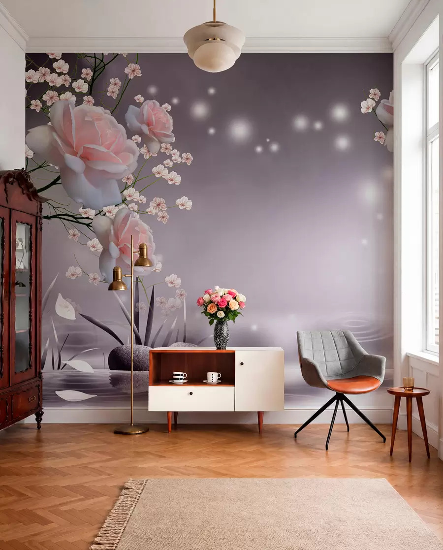 murales de pared Rosas en ondas de agua u01045