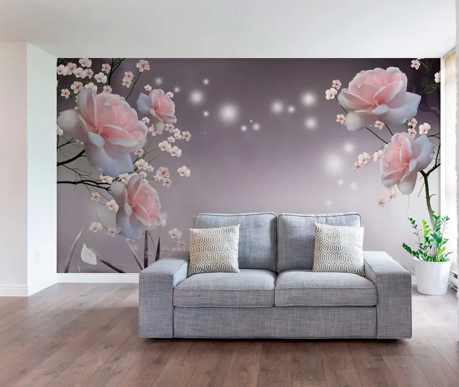 murales de pared Rosas en ondas de agua u01045