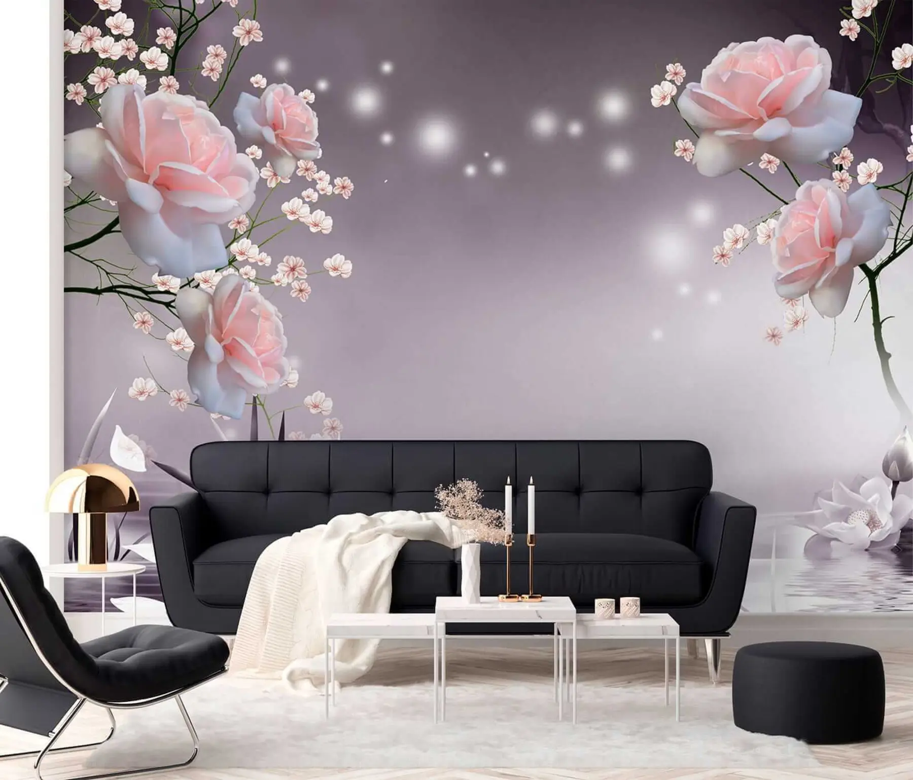 murales de pared Rosas en ondas de agua u01045