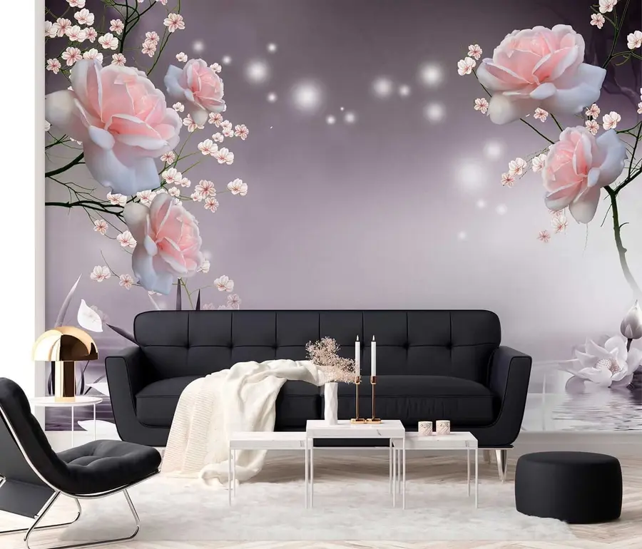 murales de pared Rosas en ondas de agua u01045