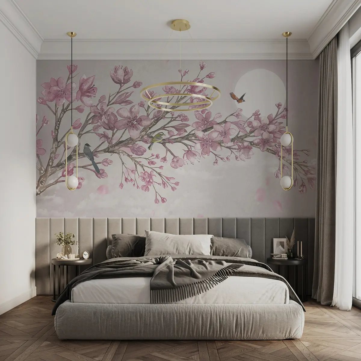 murales de pared Árbol floreciente en el fondo de la luna u03510