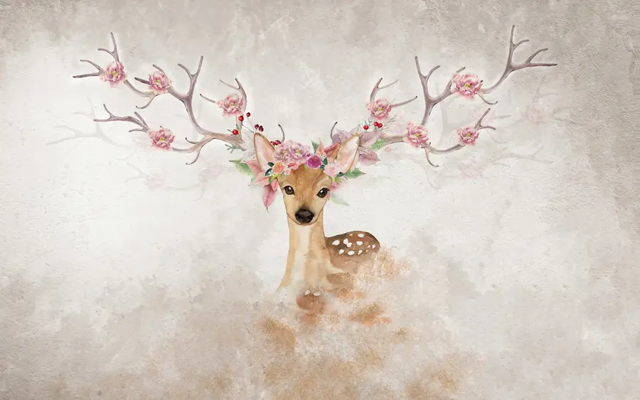 murales de pared Ciervo con flores en las astas u04671