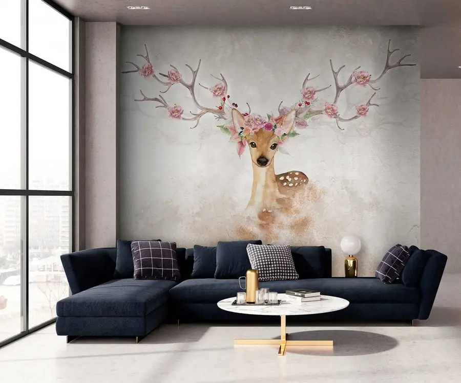 murales de pared Ciervo con flores en las astas u04671