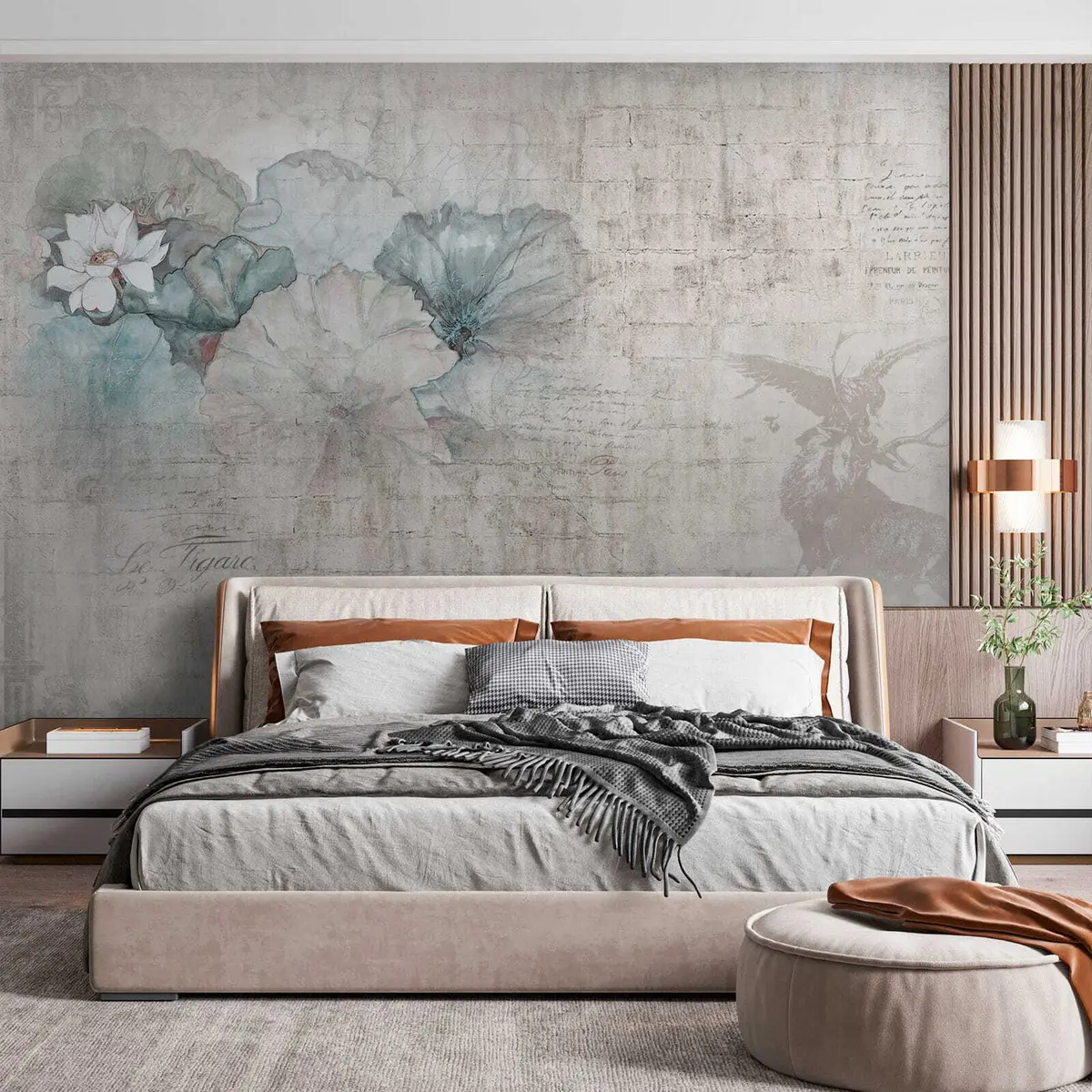 murales de pared Flores y caza en estilo grunge. u04724