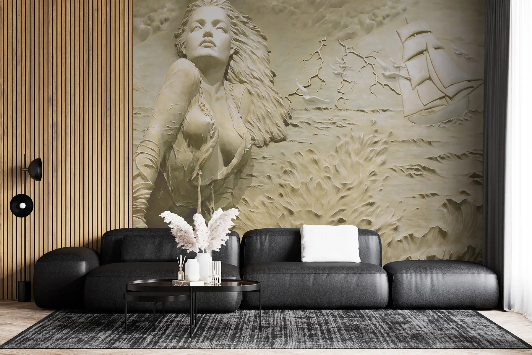 murales de pared sirena en la roca u08057