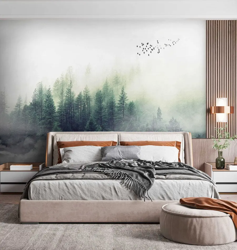 murales de pared Bosque y pájaros en la niebla u10882