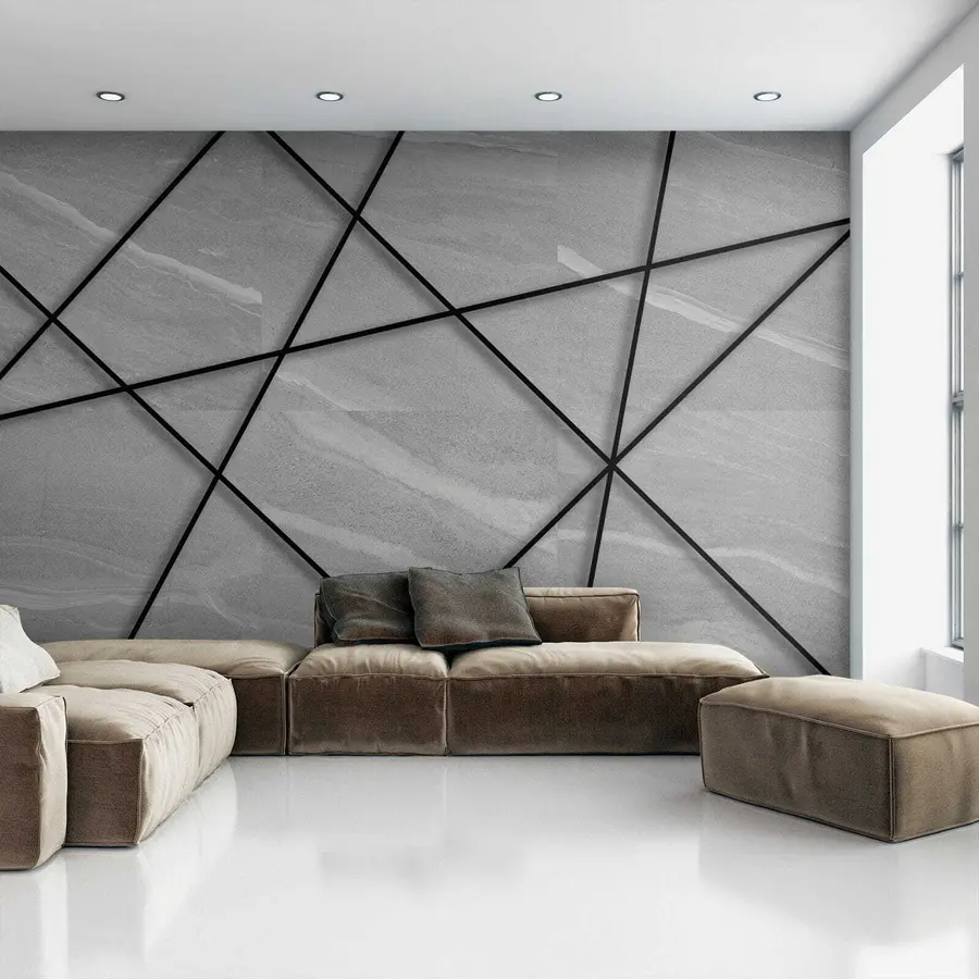 murales de pared Mármol gris y líneas negras u16341