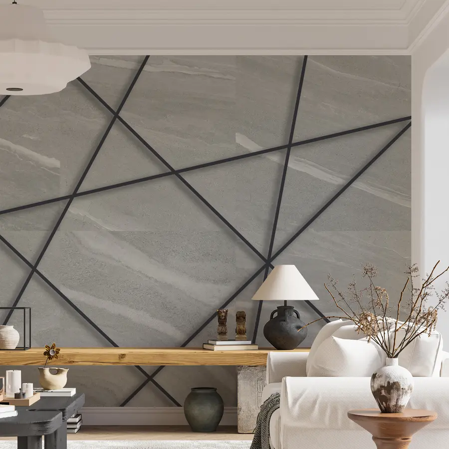 murales de pared Mármol gris y líneas negras u16341