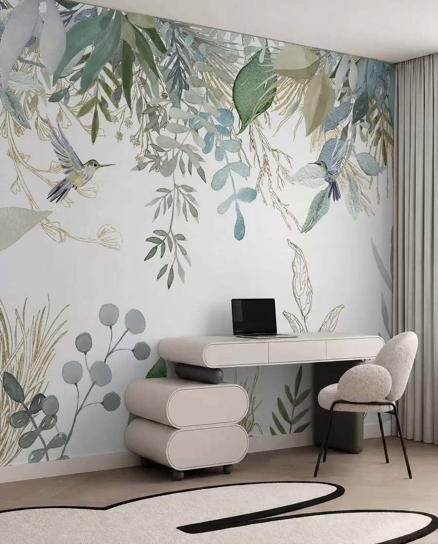 murales de pared Plantas exóticas y colibríes u17579