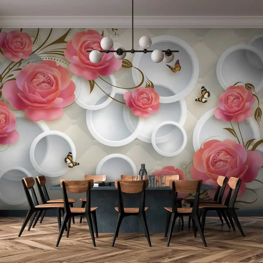 Murales de pared Rosas rosadas y rizos u22883 murales de pared Rosas rosadas y rizos u22883