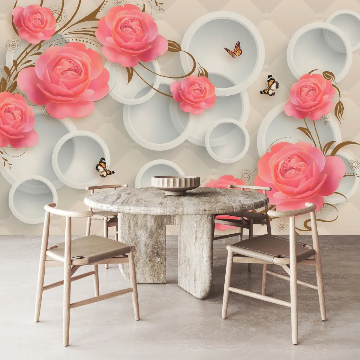 Murales de pared Rosas rosadas y rizos u22883 murales de pared Rosas rosadas y rizos u22883