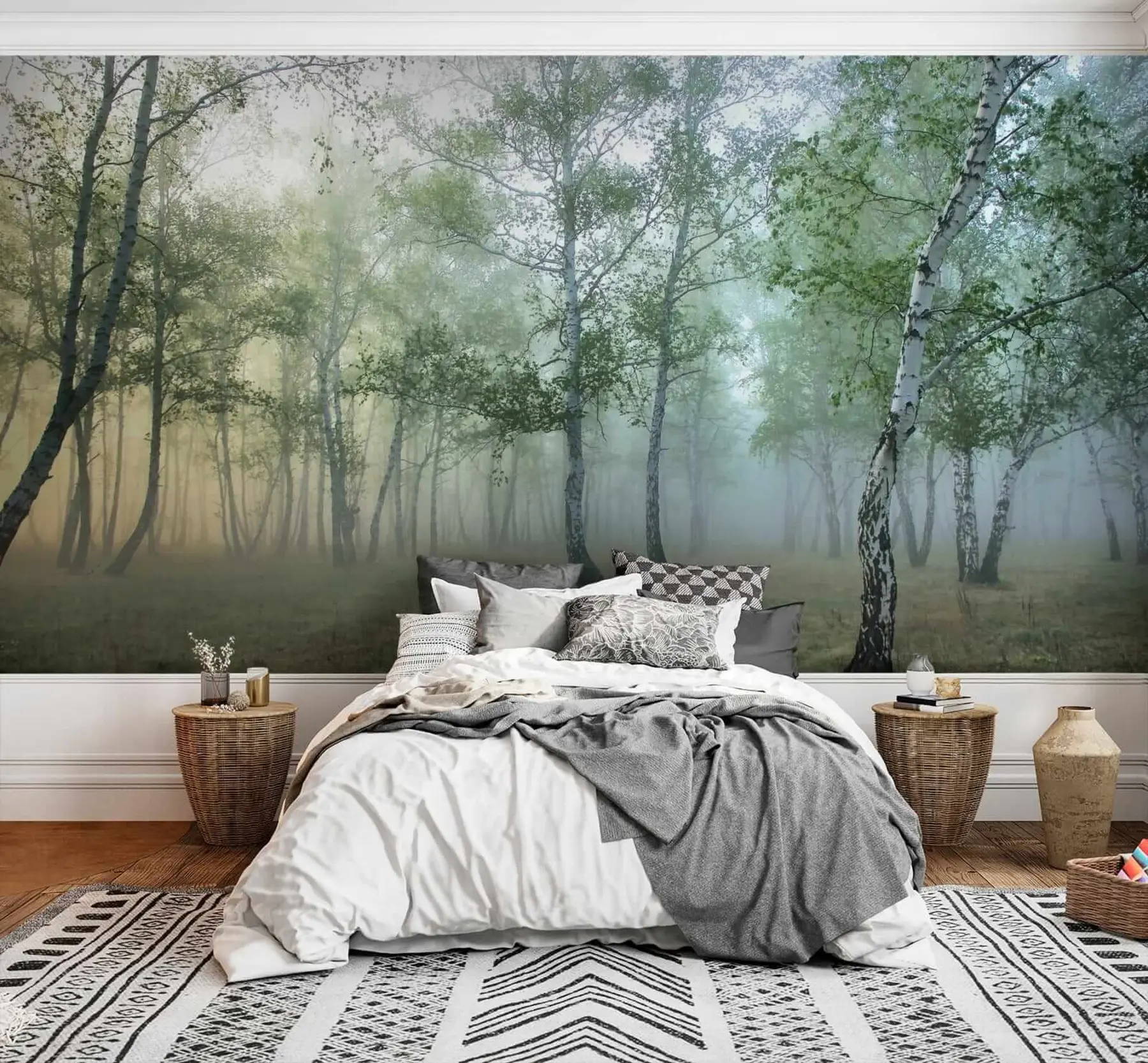 murales de pared Bosque de abedules de niebla u25820