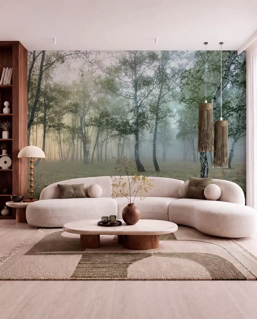 murales de pared Bosque de abedules de niebla u25820