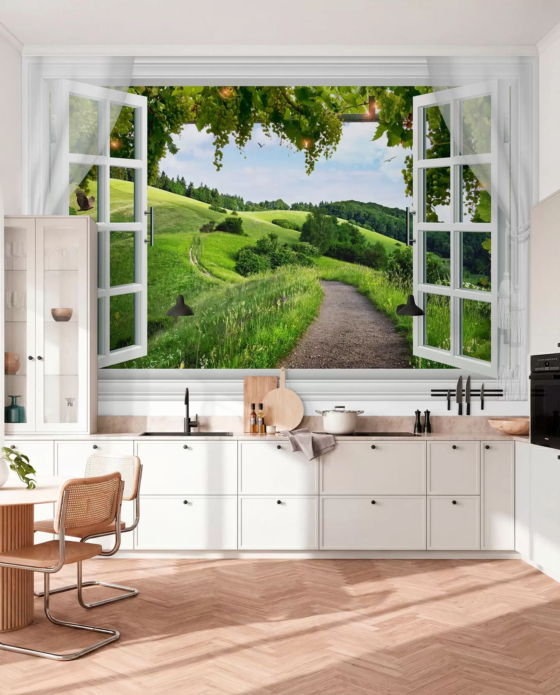 murales de pared Ventana a las colinas verdes u28196