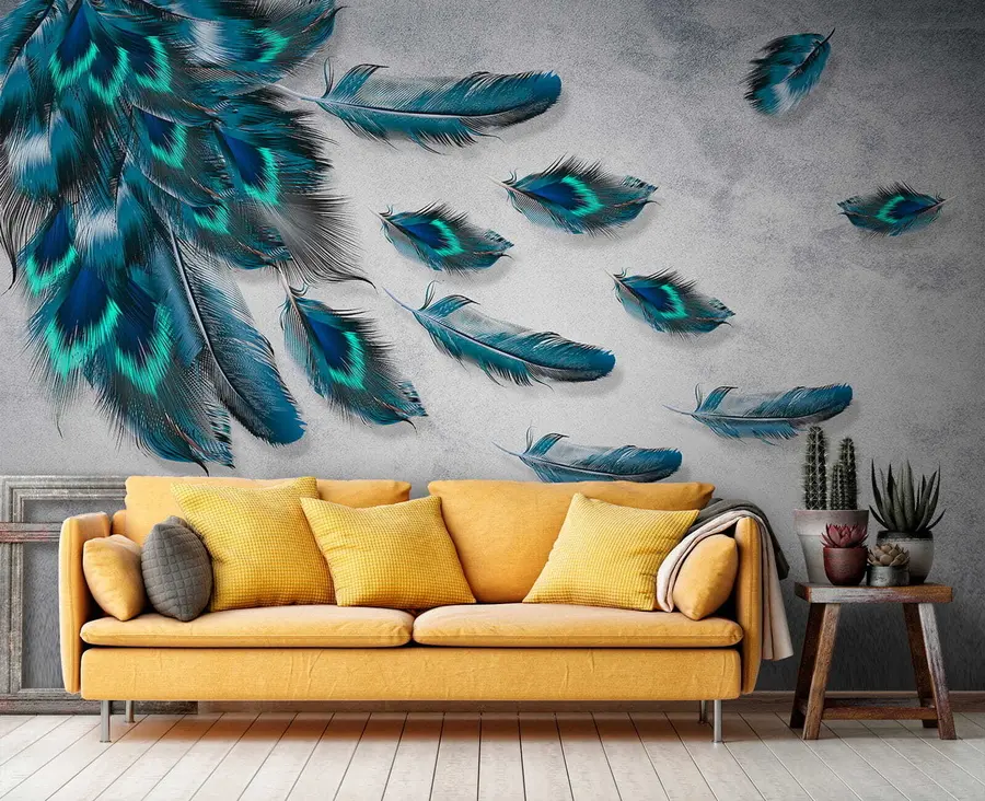 Murales de pared Plumas de pavo real en el fondo de la pared de hormigón u29836 murales de pared Plumas de pavo real en el fondo de la pared de hormigón u29836