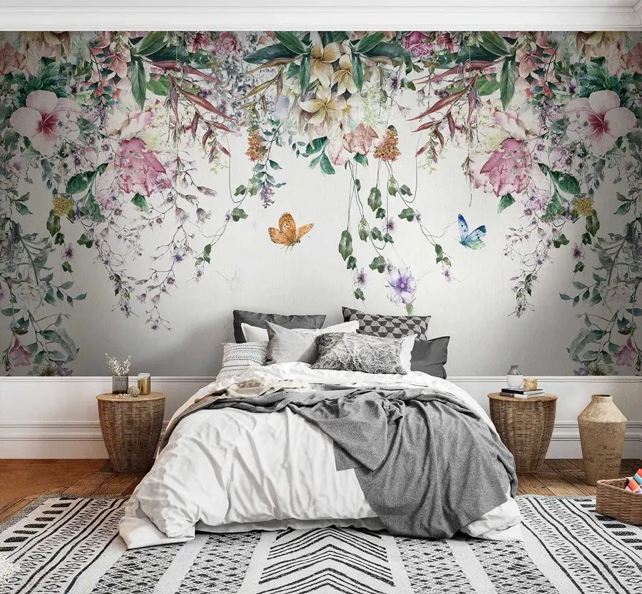 murales de pared Flores y mariposas exóticas u30601