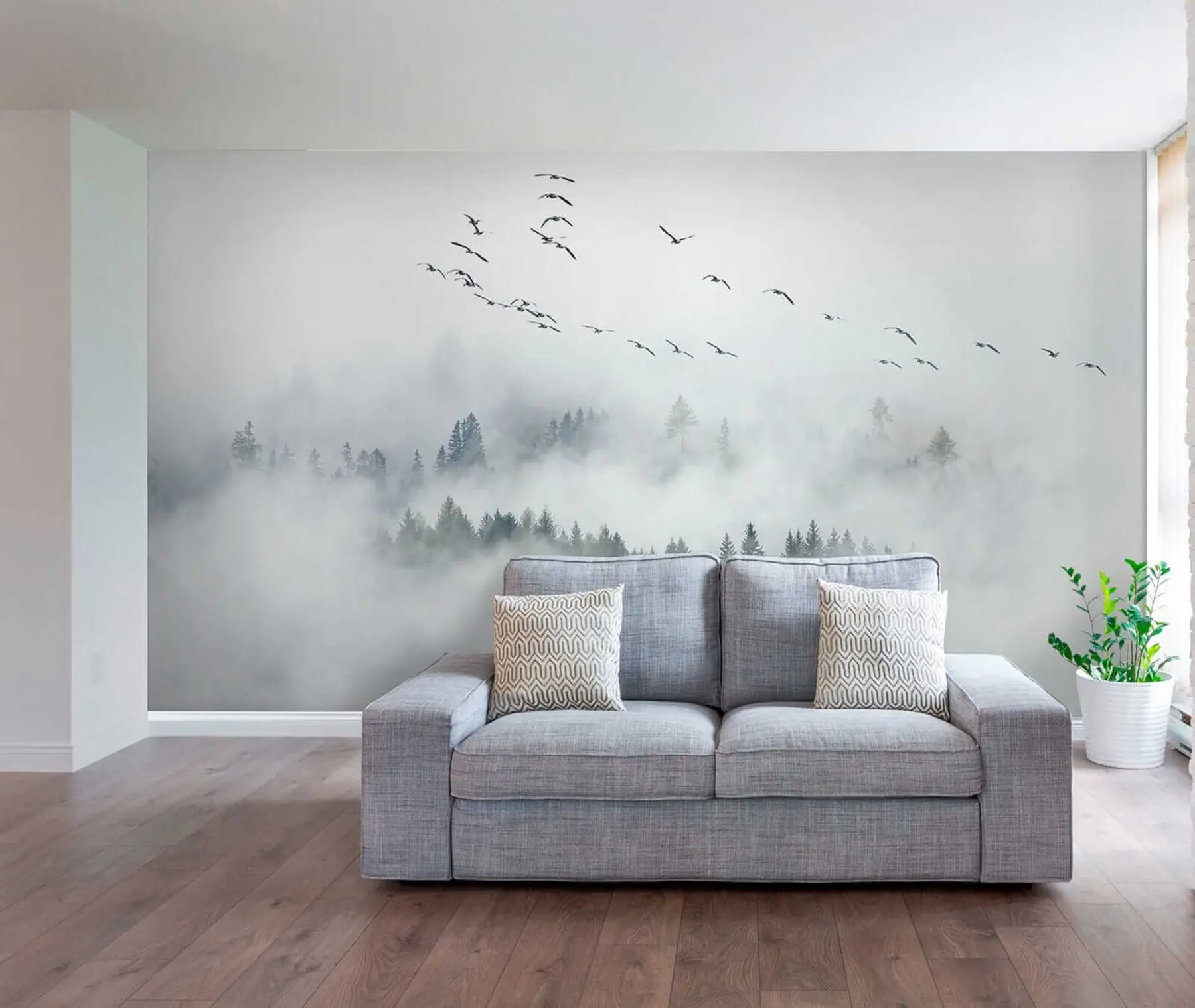 murales de pared Bosque de niebla y pájaros u32480