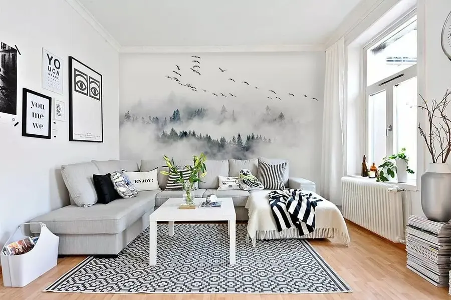 murales de pared Bosque de niebla y pájaros u32480