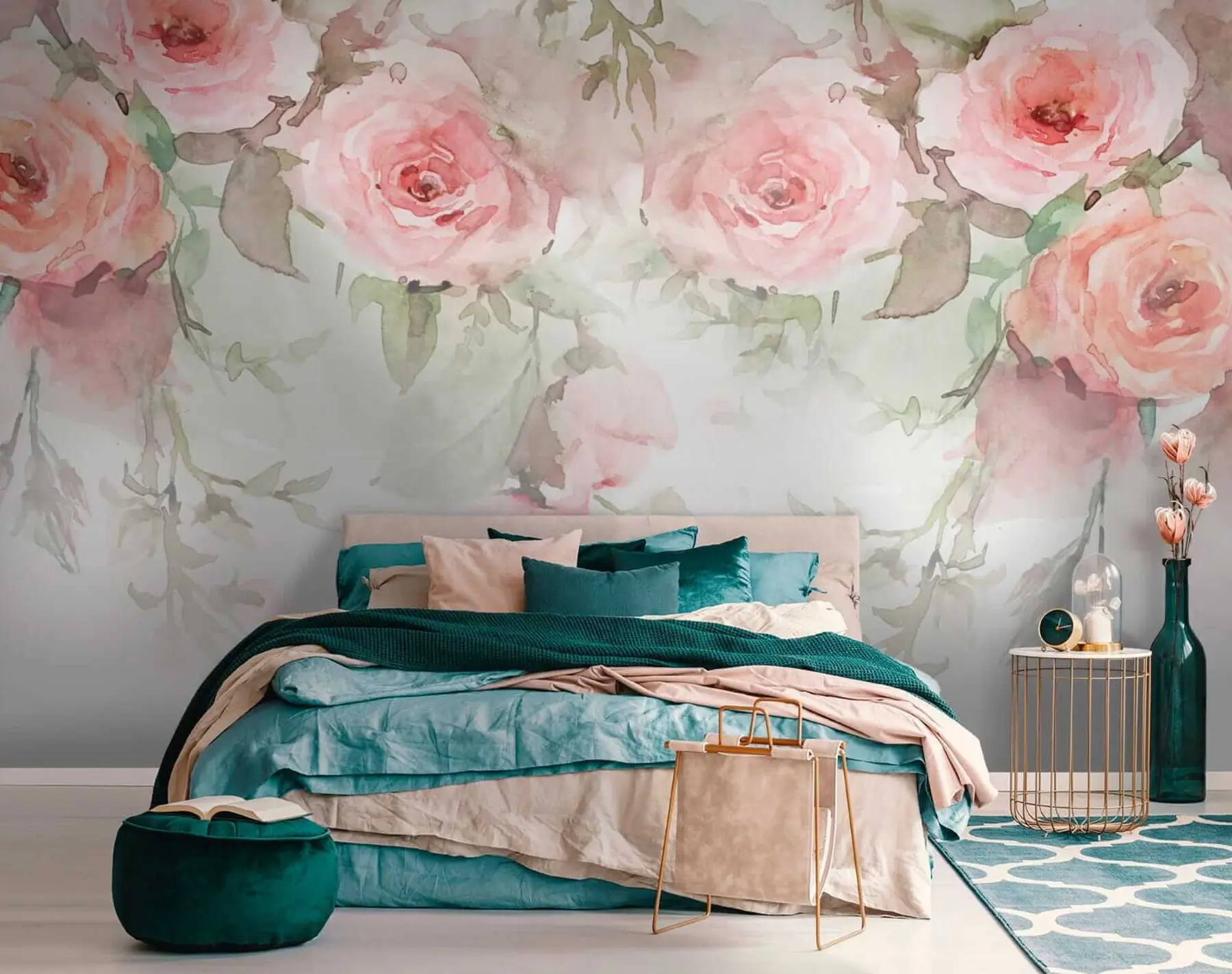 murales de pared Rosas rosas de acuarela u34659