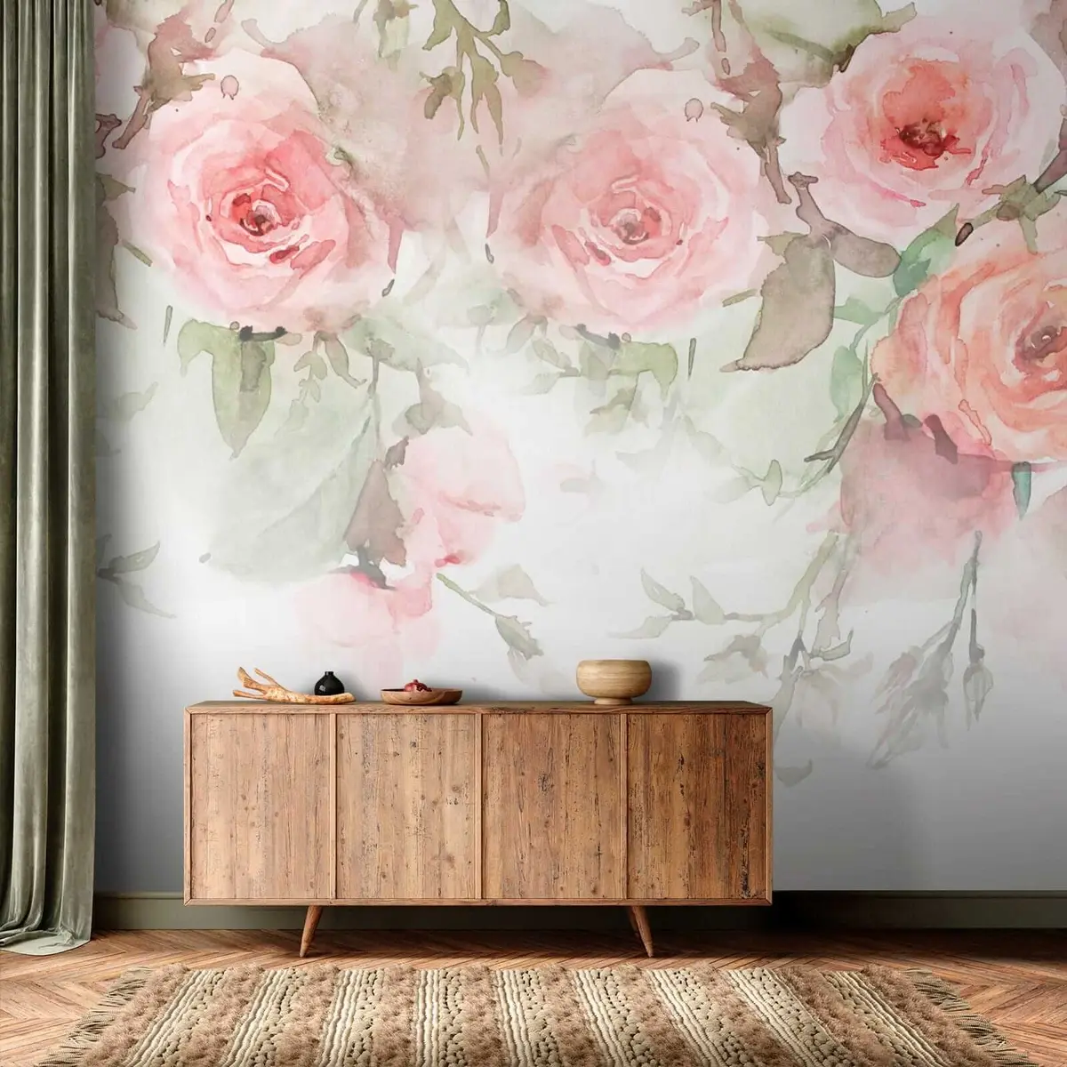 murales de pared Rosas rosas de acuarela u34659