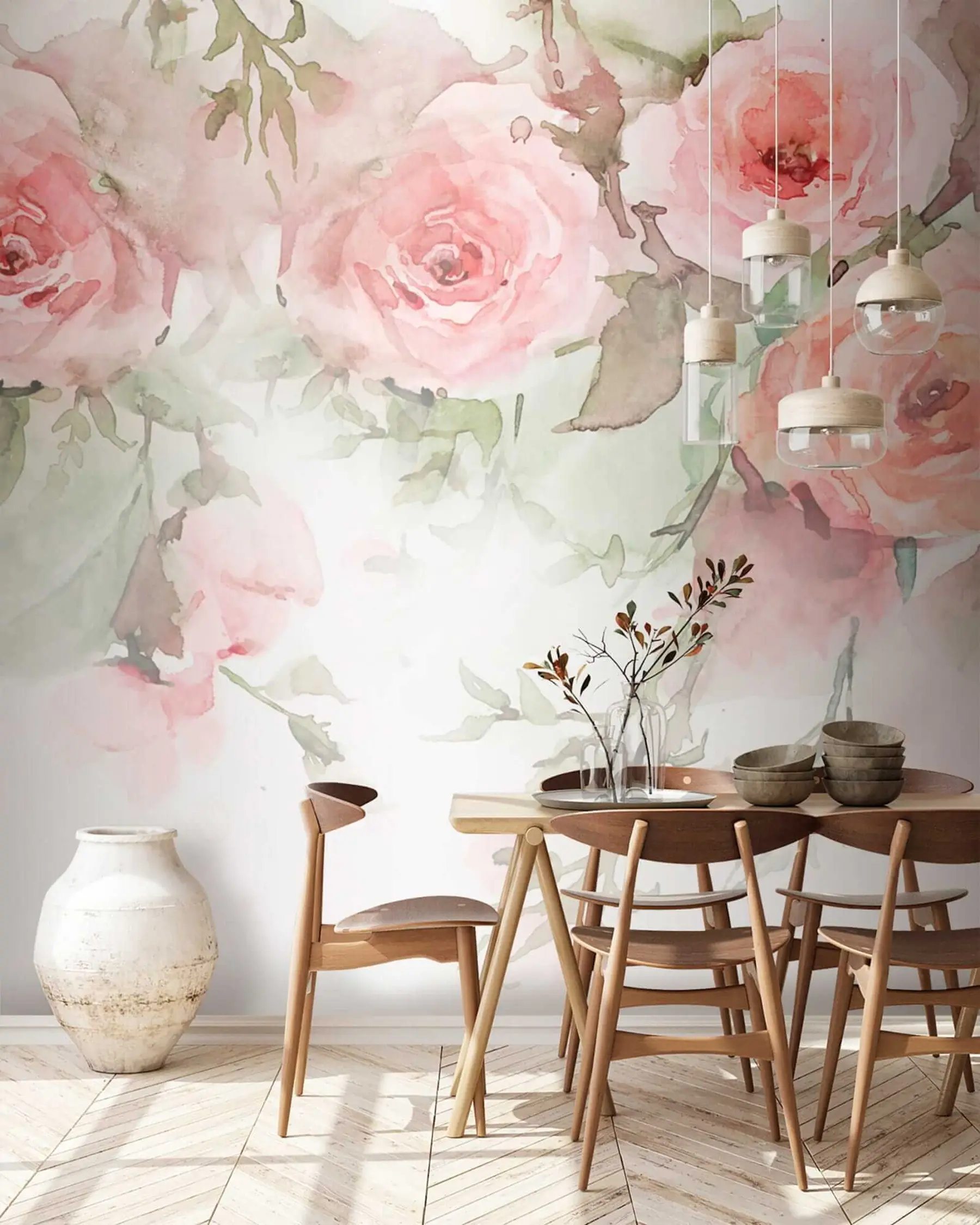murales de pared Rosas rosas de acuarela u34659