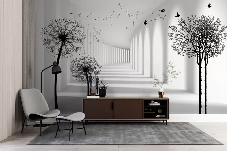 murales de pared Túnel 3d y dientes de león u37803