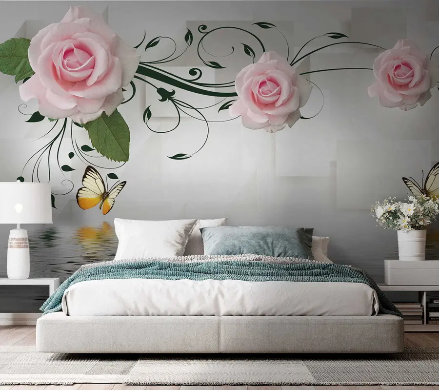 murales de pared Rosas rosadas con rizos u38141
