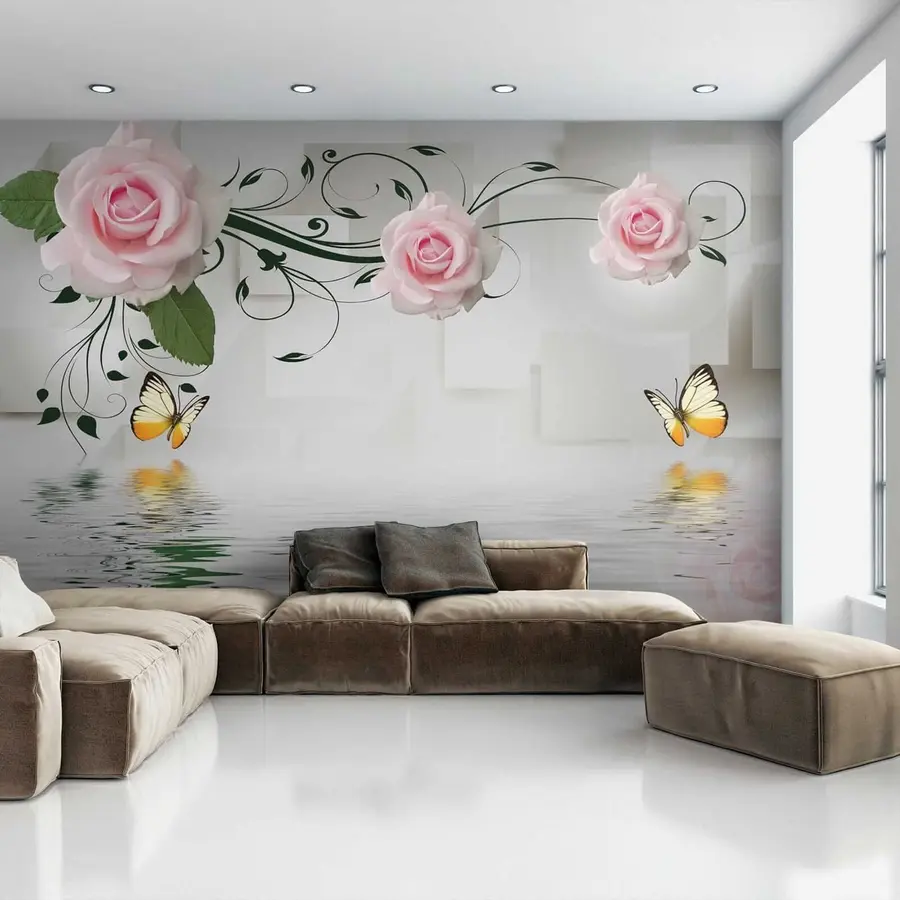 Murales de pared Rosas rosadas con rizos u38141 murales de pared Rosas rosadas con rizos u38141