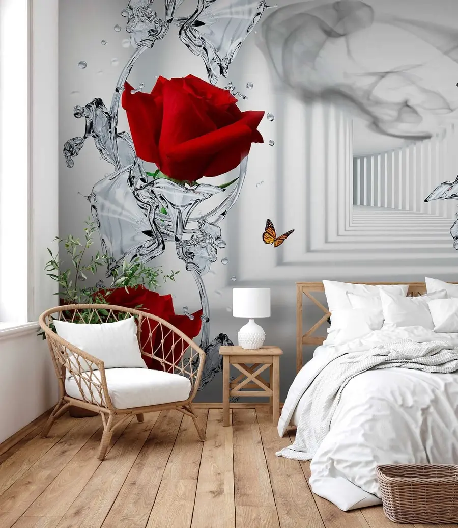 murales de pared Rosas rojas y salpicaduras de agua u41092