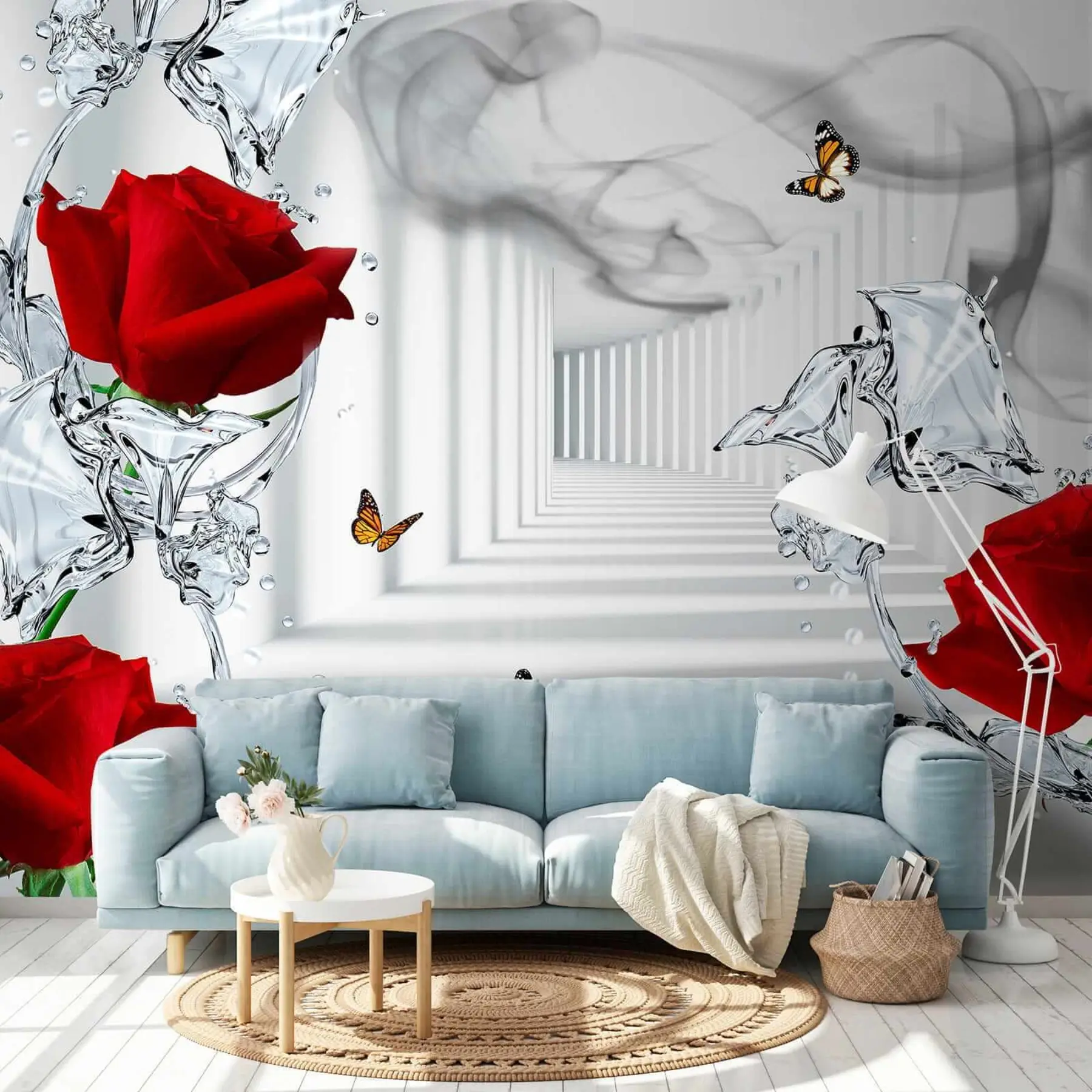 murales de pared Rosas rojas y salpicaduras de agua u41092