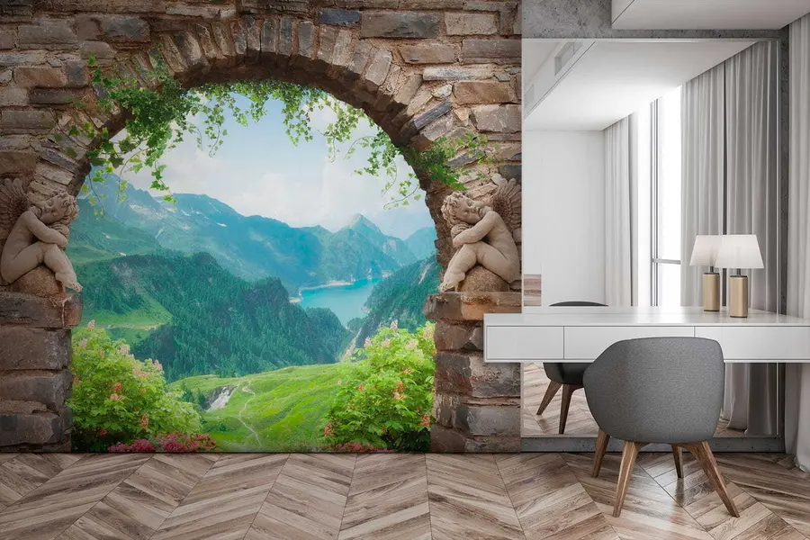 murales de pared Arco con vista a las montañas u52506