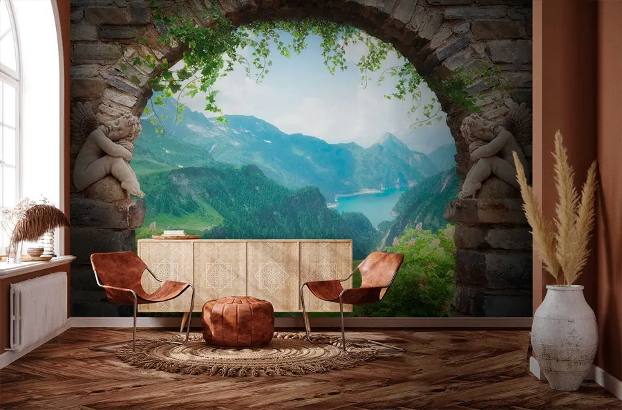 murales de pared Arco con vista a las montañas u52506