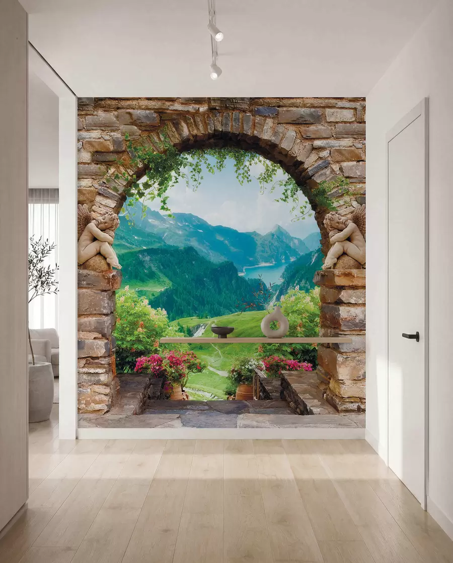 murales de pared Arco con vista a las montañas u52506