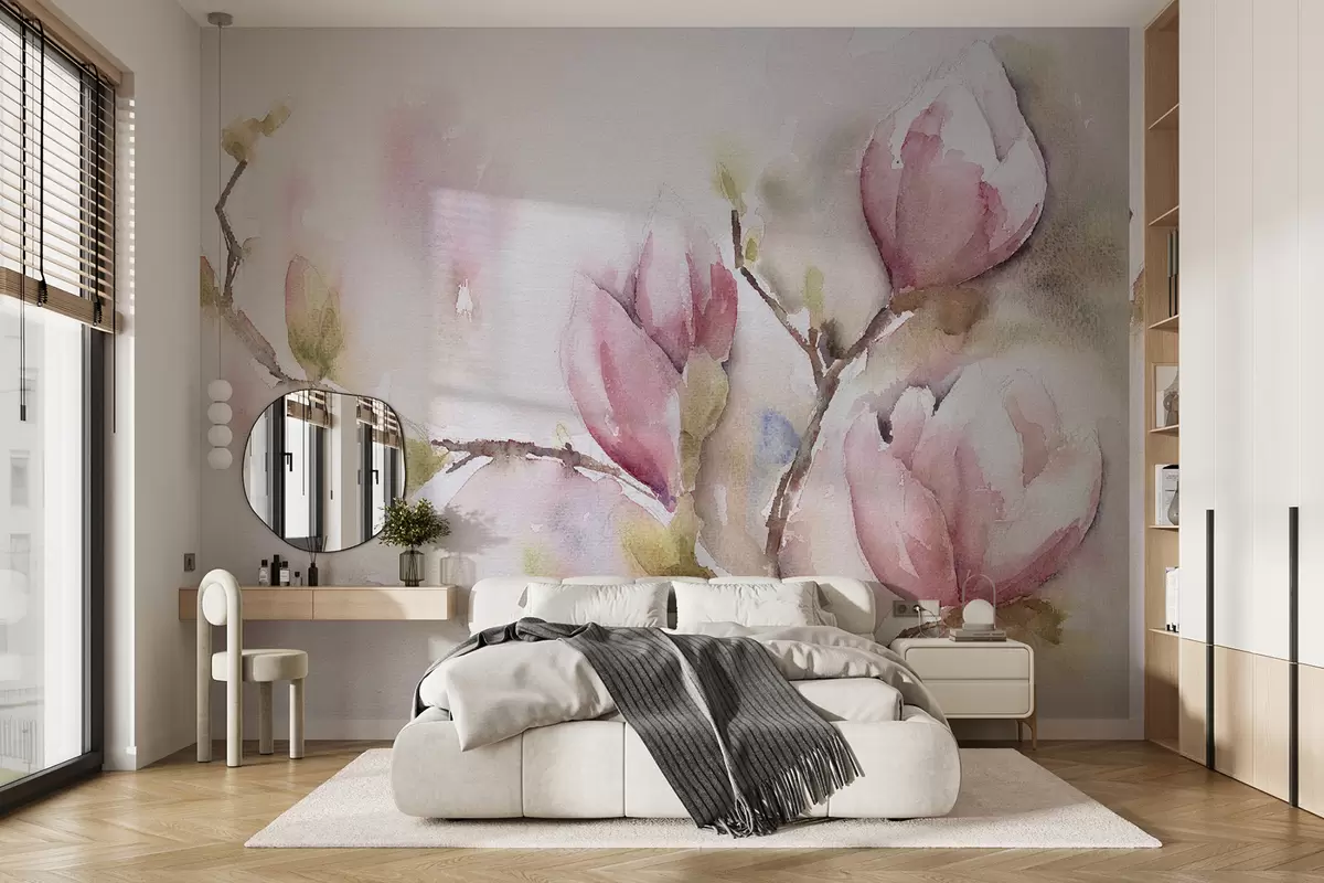 murales de pared Floración de magnolias, pintura de acuarela. u53757