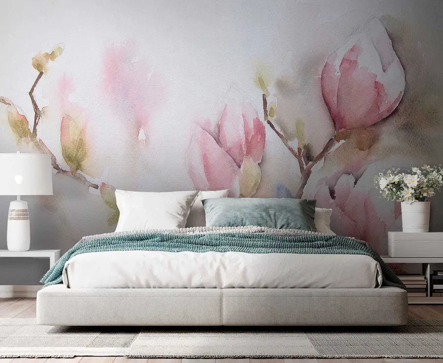 murales de pared Floración de magnolias, pintura de acuarela u53757