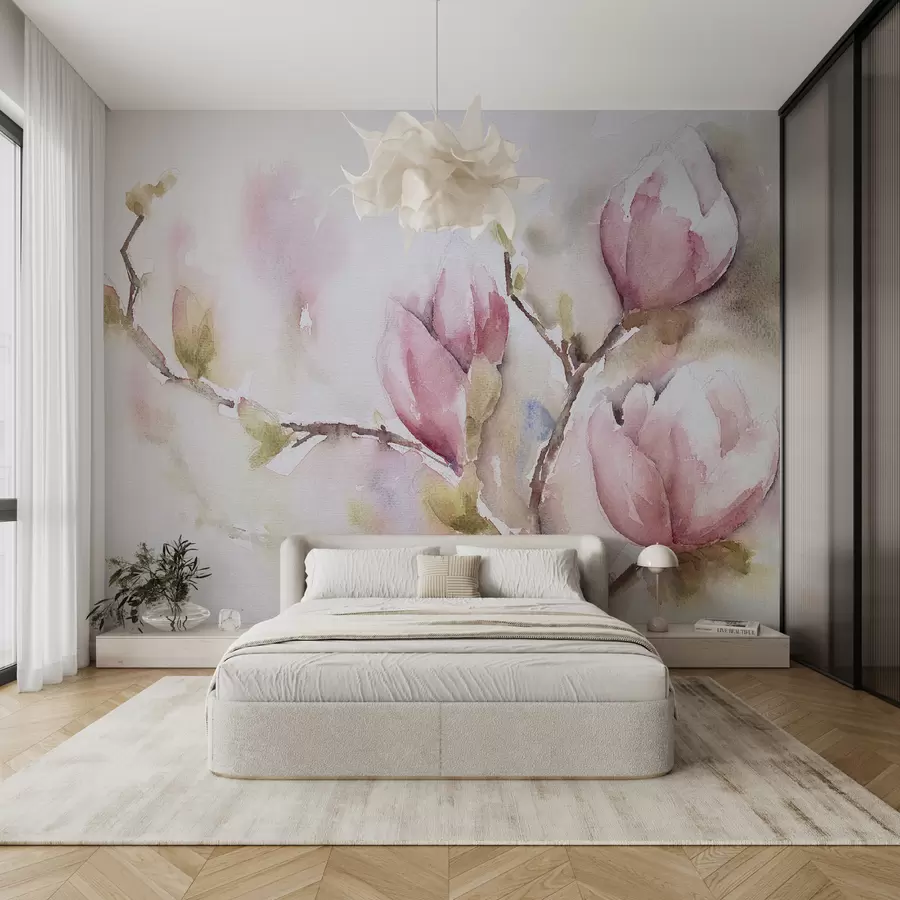 murales de pared Floración de magnolias, pintura de acuarela u53757