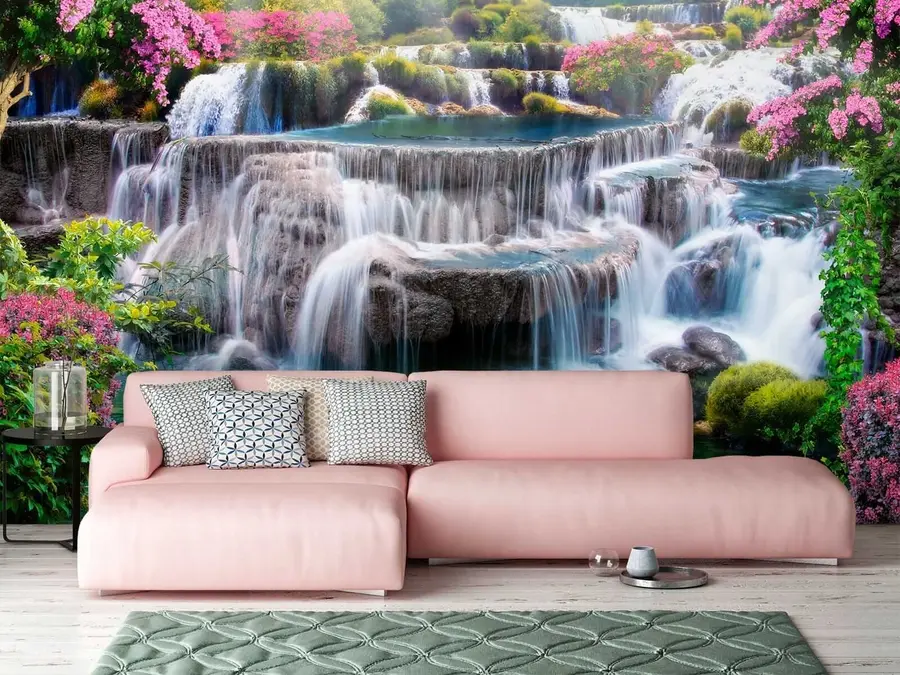 murales de pared Cascada y árboles en flor u60065