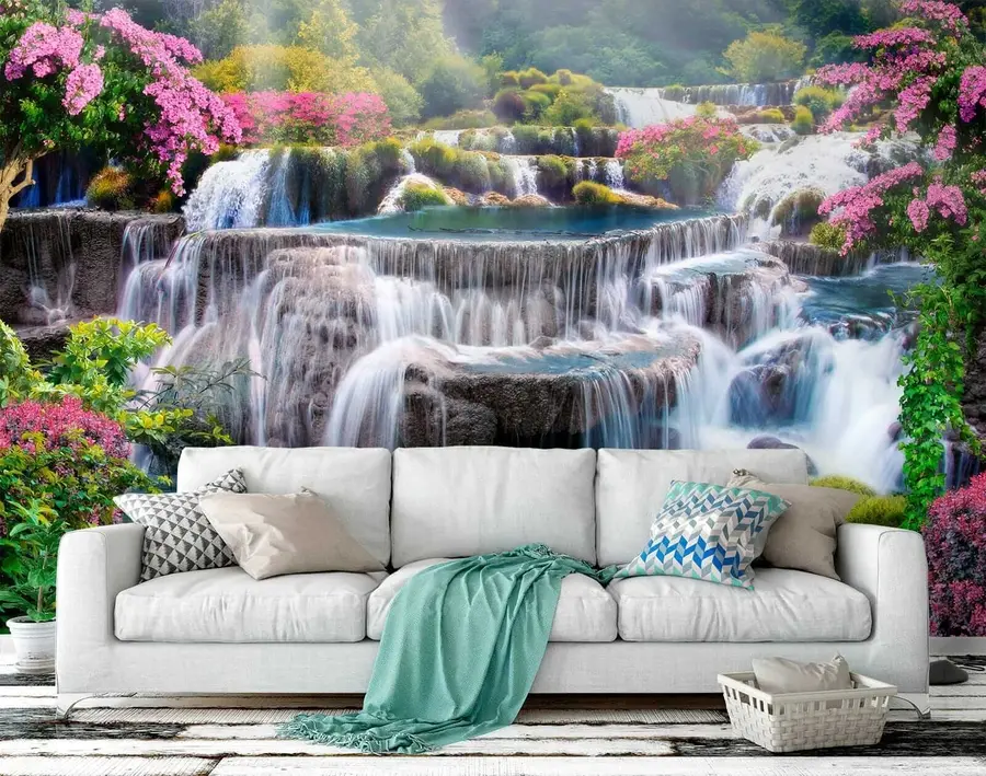 murales de pared Cascada y árboles en flor u60065