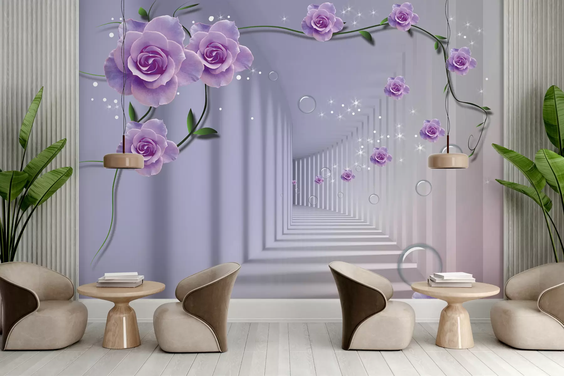 murales de pared Pasillo largo con rosas u60194