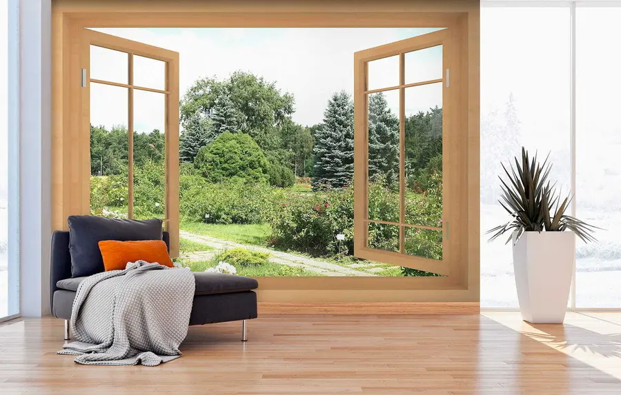 murales de pared Vista desde la ventana al bosque u60673