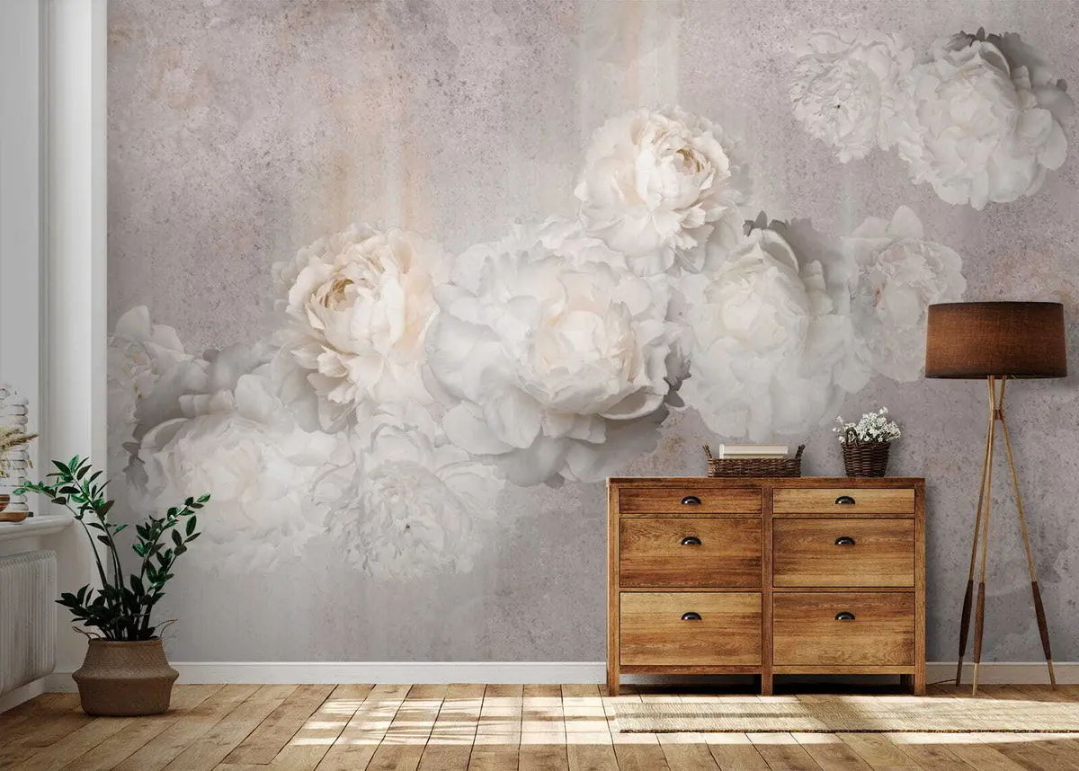 murales de pared Flores vintage sobre un fondo gris u61610