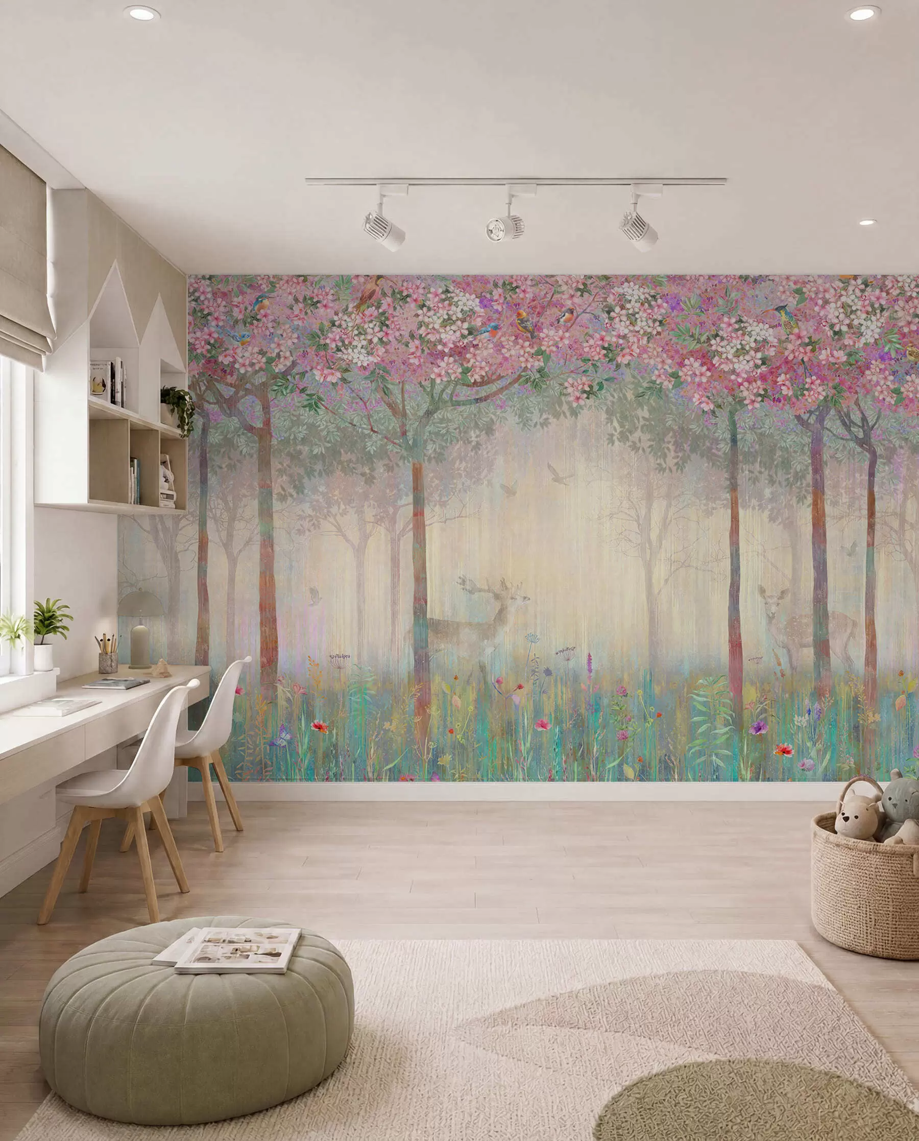 murales de pared Ciervos en el bosque florido u62100