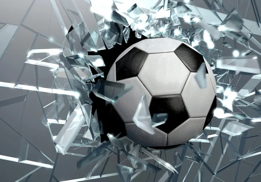 murales de pared Balón de fútbol rompe vidrio u64581