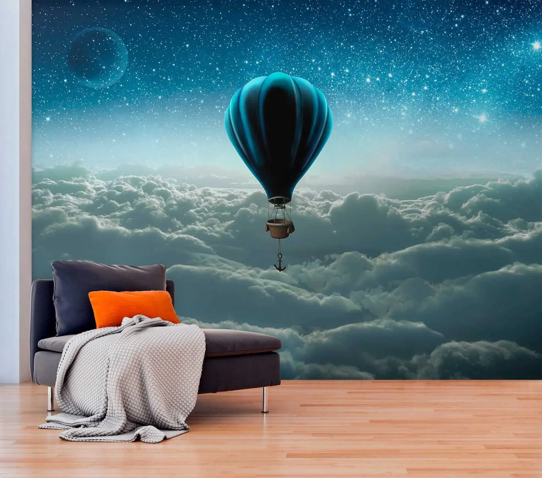 murales de pared Globo de aire caliente en el fondo del cielo nocturno u70538