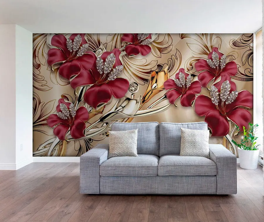 murales de pared Lirios rojos con efecto 3D u70604
