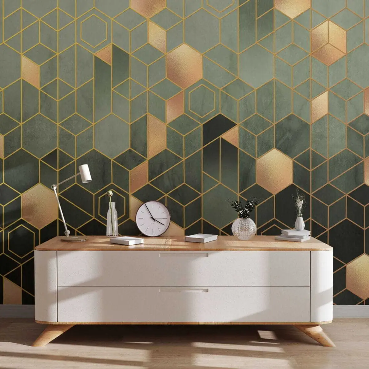 murales de pared Hexágonos dorados u53261